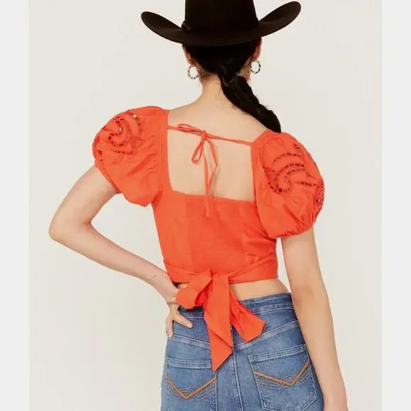 Band of the Free Tie Back Short Sleeve Entrada Top Orange S - Picture 3 of 15